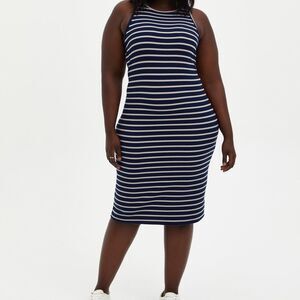 NWT Torrid 1X Blue Stripe Stretch Knit Midi Rib Sleeveless Bodycon Dress 14-16